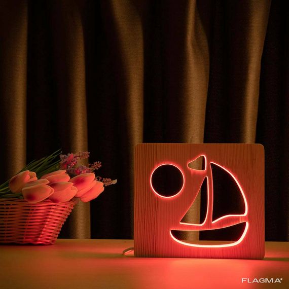 Светильник ночник ArtEco Light из дерева LED "Кораблик" с пультом и регулировкой цвета... | Зображення 3