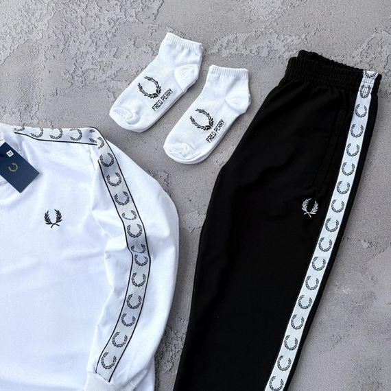 Костюм Fred Perry світшот білий чорні штани  + 2 пари шкарпеток у подарунок | Зображення 1