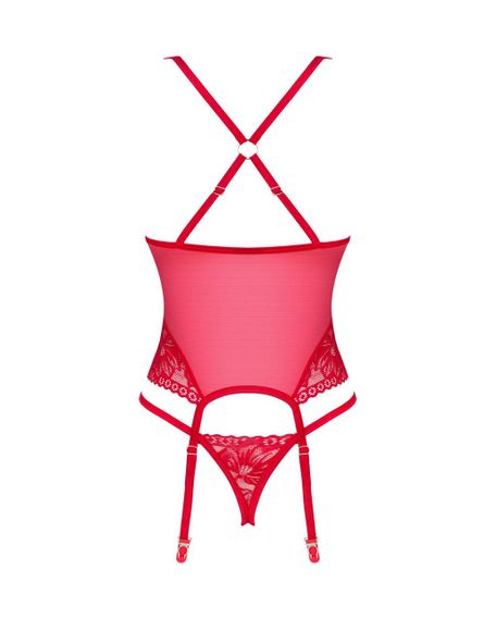 Прозорий корсет Obsessive Lacelove corset XL/2XL Red, мереживо, підв’язки для панчіх Sex Aura | Зображення 3