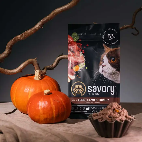 Сухий корм Savory для дорослих котів із чутливим стравоходом, ягня та індичка 400г | Зображення 3