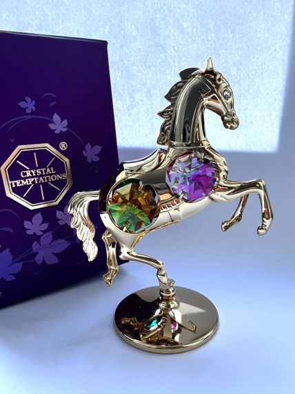Кришталева мініатюра ручної роботи зі стразами Swarovski: Срібний Жеребець, 9х7х3 см | Зображення 1