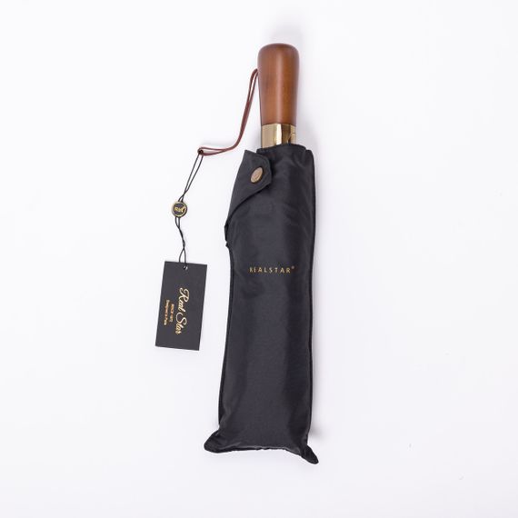 Парасолька автоматична з дерев'яною ручкою класична з поліестеру діаметр 116 см Чорна HP-23-8B | Зображення 3