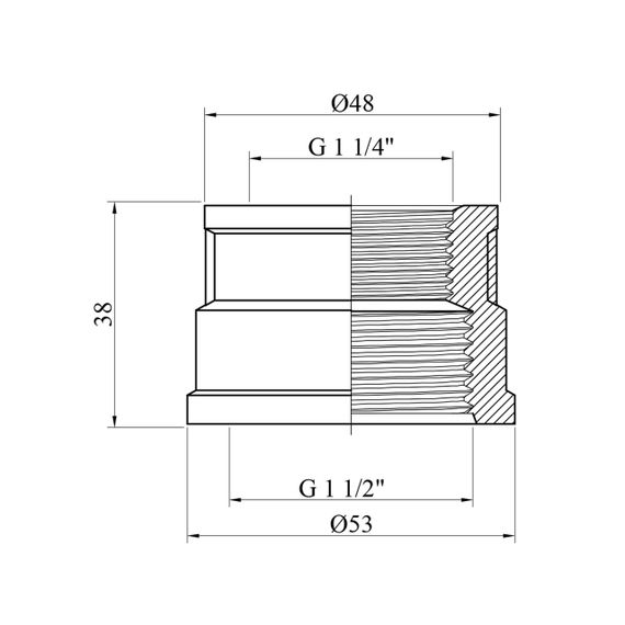 Муфта перехідна STA 1 1/2"х1 1/4" ВВ латунна | Зображення 1