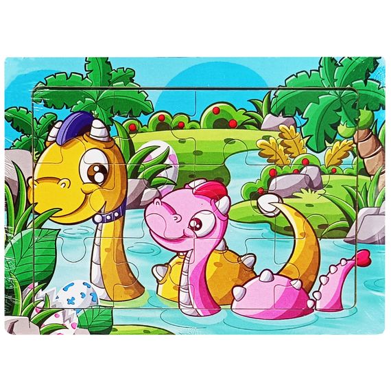 Дитячий дерев'яний пазл-вкладиш "Купання динозавриків" MD 1343-1, 12 елементів