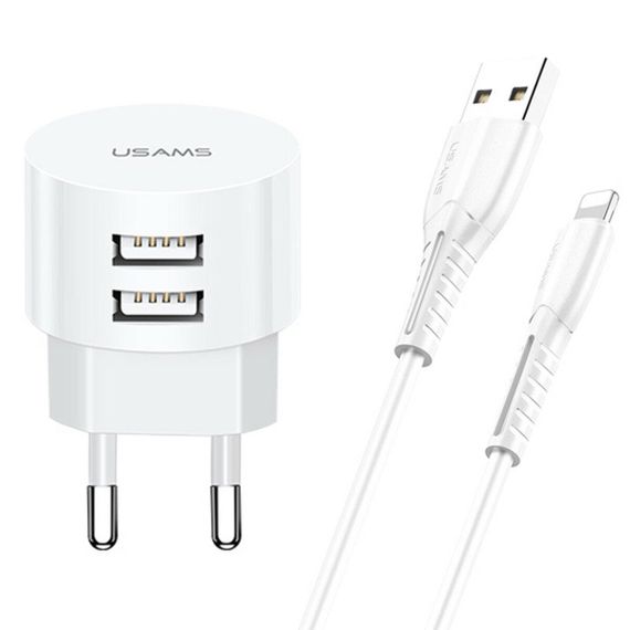 МЗП Usams Travel Charging Set Send-Tu Series (T20 Dual USB Round Charger+U35  lightning cable) White | Зображення 2