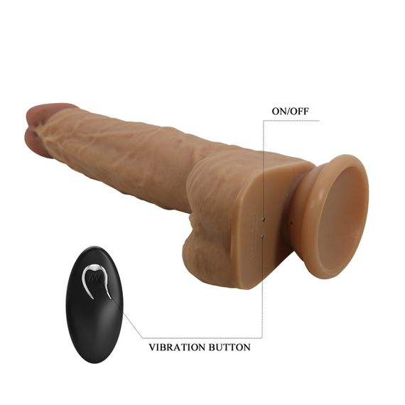 Вібратор на присосці PRETTY LOVE Jonathan 8,3'' Light Brown, 3 vibration functions Thrusting Wireles Sex Aura | Зображення 5