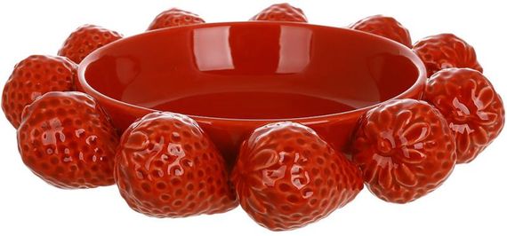 Фруктівниця порцелянова "Strawberry" Ø25х6см з рельєфним декором, червона полуниця