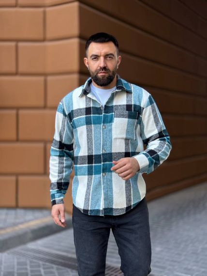 Тепла чоловіча байкова сорочка в клітку на ґудзиках розмір L колір зелений  Vi1048 | Зображення 6