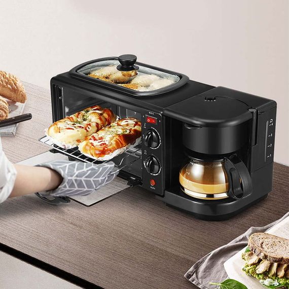 Електрична духовка 3в1 Domotec MS-5308В Кофеварка Сковорода 9 л 4500w