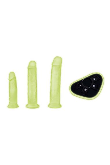 Страпон люмінесцентний Whipsmart Glow in the Dark із 3 насадками, чорний-білий Sex Aura | Зображення 1