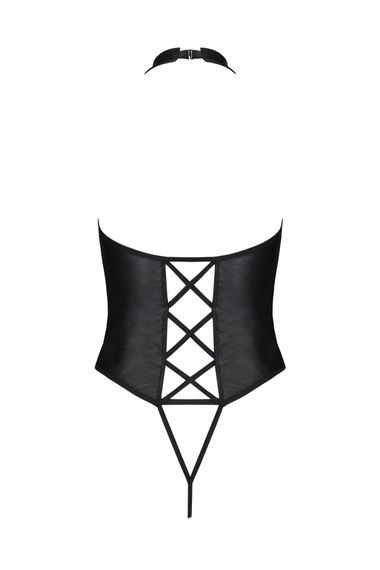 Боді з екошкіри Passion Nancy Body 4XL/5XL black, з імітацією шнурівки та відкритим доступом, 6XL/7XL | Зображення 3