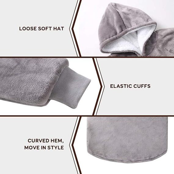 Худи-плед, толстовка Super Dalian с карманами и капюшоном для дома флисовый теплый оверсайз кофта-одеяло серая | Зображення 2