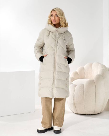 Пуховик бежевий жіночий теплий та довгий | Зображення 7