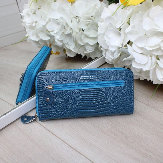 Гаманець жіночий великий на блискавці з ручкою Блакитний | Зображення 2