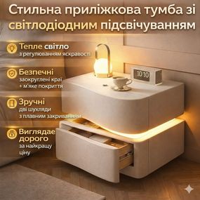 Прикрована тумба з екошкіри з LED-підсвіткою і двома шухлядами (світла)