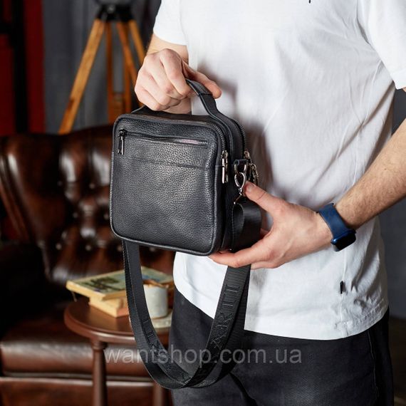 Кожаная  мужская сумка с клапаном Tiding Bag черная из натуральной кожи | Зображення 2