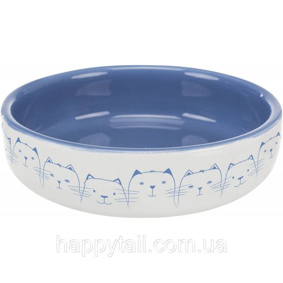 Миска Trixie для котів короткомордих порід Hello my little cat синя/біла керамічна 15 см 300 мл