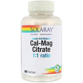 Мікроелемент Кальцій Solaray Cal-Mag Citrate, 1:1 Ratio, High Potency 180 Veg Caps SOR04525