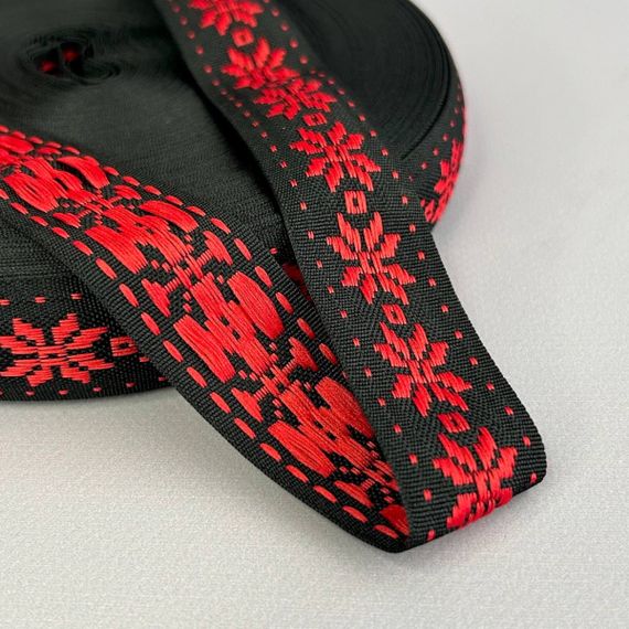Тасьма національна жакардова 28 мм - чорна з червоним (08в28) | Зображення 2