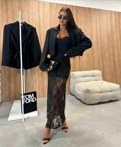 Женская длинная летняя юбка из кружева IP734 цвет черный, размер 42/46 | Зображення 1