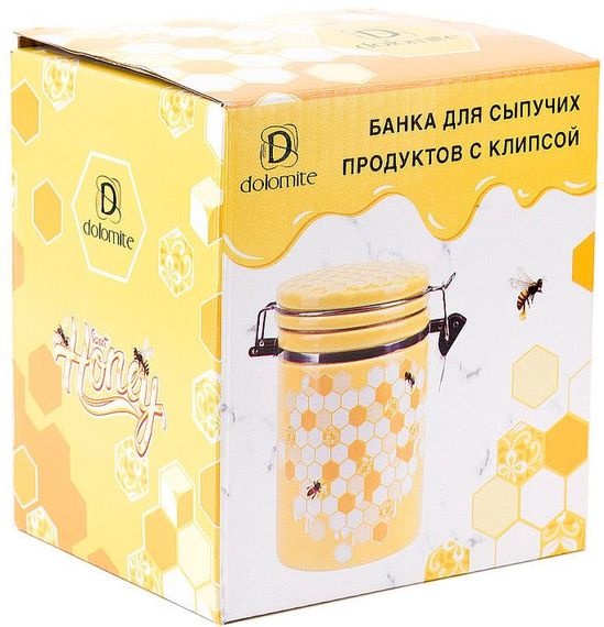 Банка керамічна "Sweet Honey" 650мл для сипучих продуктів з металевою затяжкою, жовтий | Зображення 1
