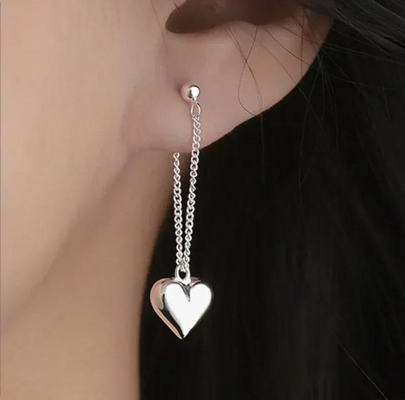 Сережки з сердечками на ланцюжках, сережки з сердечком, сережки з ланцюжками | Зображення 1