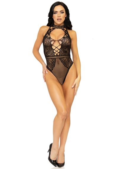 Leg Avenue Net and lace halter bodysuit OS Black | Зображення 7