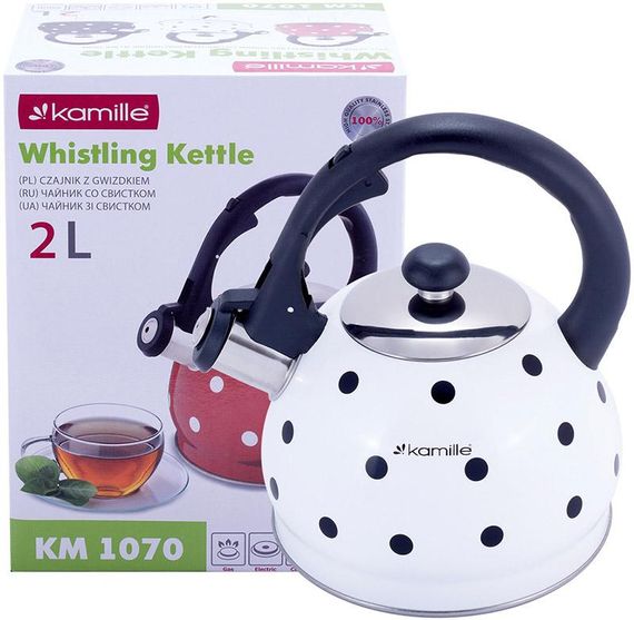 Чайник Kamille Polka Dot Kettle 2л з нержавіючої сталі зі свистком, в горошок, білий | Зображення 5