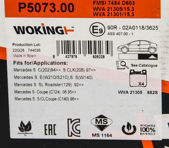 Колодки передні гальмівні W202/210 (ATE)/211 4Matic, WOKING (P507300) | Зображення 4