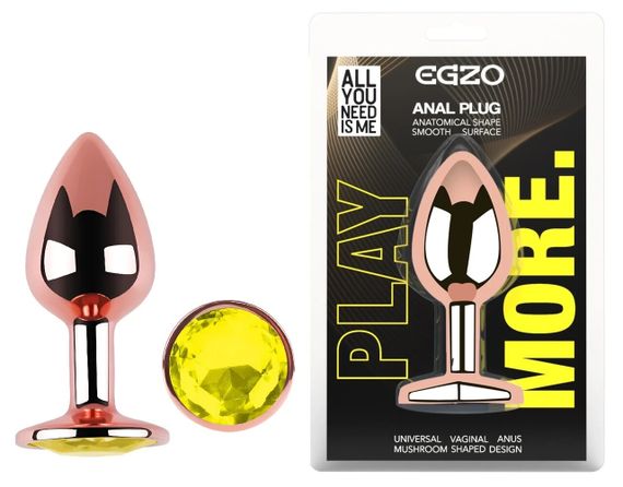 Анальна пробка EGZO Rose Gold Round Plug S з лаймовим кристалом, металева Sex Aura
