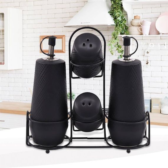 Набор для специй Maestro MR-20001-04S Black 4 керамические емкости с подставкой | Зображення 1
