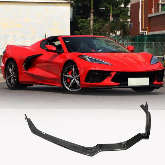Накладка на передній бампер Lip (2019-2022, Карбон) для Chevrolet Corvette C8 2019- рр