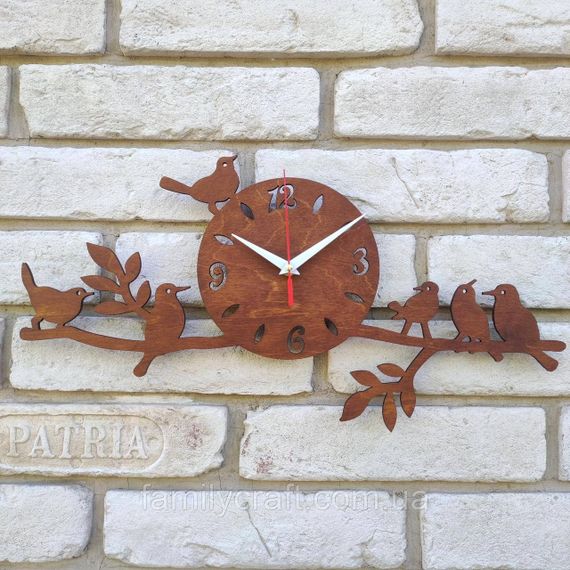 Настінний дерев'яний годинник з фанери Оригінальний годинник з пташками Декор для дому, офісу, подарунок | Зображення 5