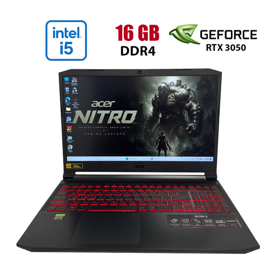 Игровой ноутбук Б-класс Acer Nitro 5 AN515-57 / 15.6" (1920x1080) IPS / Intel Core i5-11400H (6 (12) ядер по 2.7 - 4.5 GHz) / 16 GB DDR4 / 256 GB SSD + 1000 GB HDD / nVidia GeForce RTX 3050, 4 GB GDDR6, 128-bit / HDMI / WebCam б/у