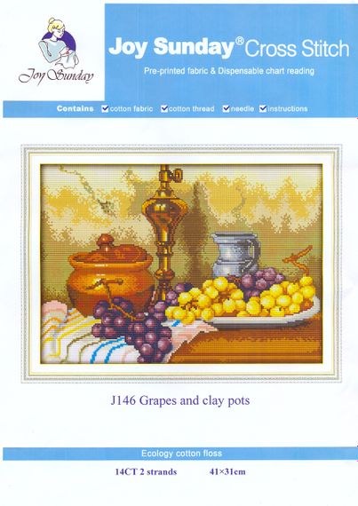 Набір для вишивання за нанесеною на канву схемою "Grapes and clay pots". AIDA 14CT printed 41*31 см | Зображення 2