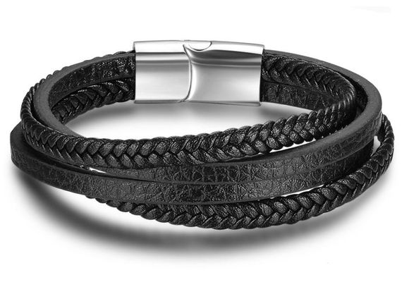 Чоловічий шкіряний браслет Primo Rope 20.5 з магнітною застібкою - Silver | Зображення 1