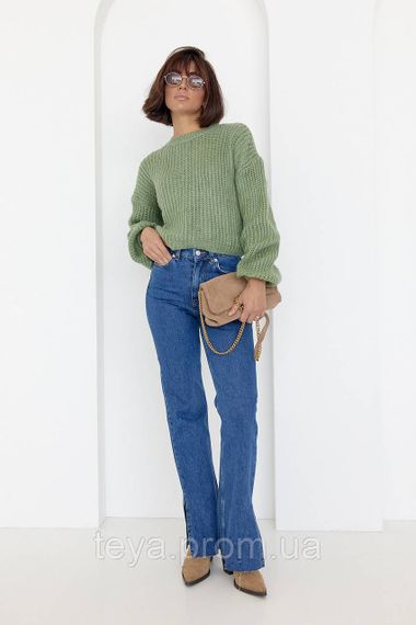 Короткий в'язаний джемпер oversize колір м'ятний розмір S FL_000678 | Зображення 2
