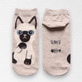 Милые корейский хлопковые носки с котами Harajuku дизайн короткие носки Сиамская кошка бежевый