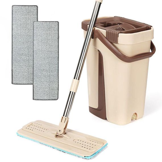 Комплект швабра та відро (11 л) з автоматичним віджимом, Cleaning Mop, Коричневий / Набір для миття підлоги / Відро з шваброю для