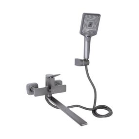 Смеситель для ванны Qtap Presto с длинным поворотным изливом (c душевым гарнитуром) QTPRE2601GRP45583 Graphite