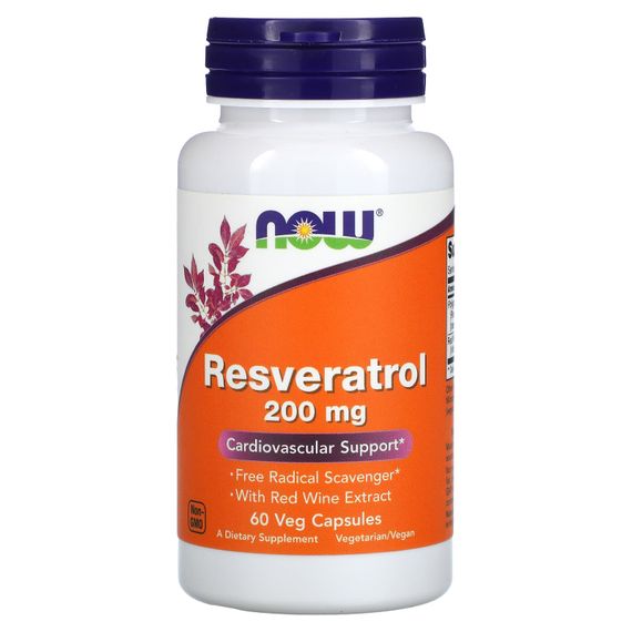 Ресвератрол, Resveratrol, NOW Foods, 200 мг, 60 вегетарианских капсул
