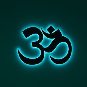 Панно декоративное картина на стену Знак Ом LED подсветка 16 цветов пульт 400х300 acr-p000245