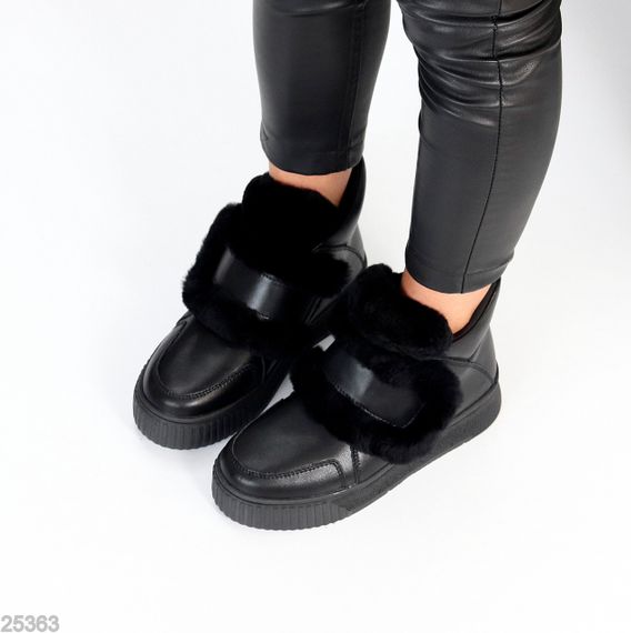 Молодежные спортивные зимние черные ботинки натуральная кожа с опушкой | Зображення 7