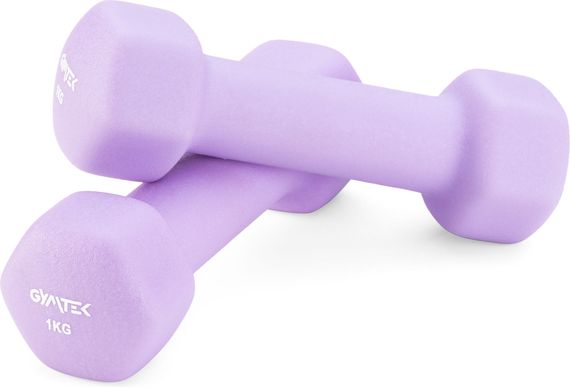 Гантелі для фітнесу неопренові Gymtek Hex 2х1кг лавандовий