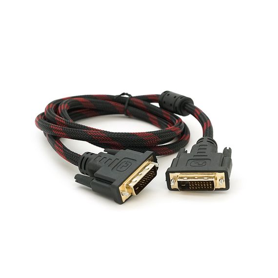 Кабель Merlion Dvi-Dvi 1.5m,2 феррита,оплетка,Black/Red,24/24pin,(Пакет) Q150