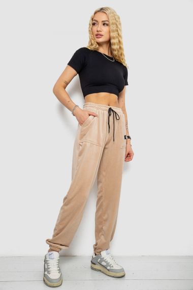 Спортивні штани жіночі велюрові на флісі, колір бежевий, 238R58647-1 | Зображення 1
