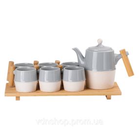 Чайный набор на 6 персон с бамбуковой подставкой серый HP-15-22