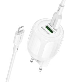 МЗП Borofone BA93A Lustrous PD20W+QC3.0 (1USB-A/1C) + кабель Type-C to Lightning White