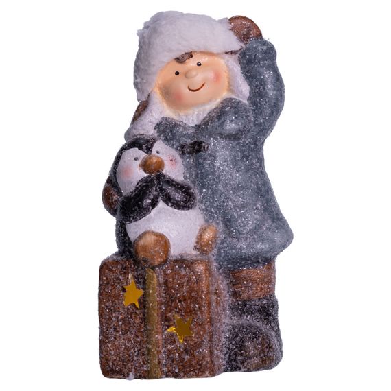 Новорічна декоративна фігурка з підсвіткою 9×10×19 см Новорічний декор Дівчинка з подарунком з порцеляни CR-5-18 | Зображення 1