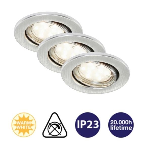 Светильник, 3 шт, встраиваемый Briloner Prisma LED  потолочные светильников матовый никель | Зображення 1